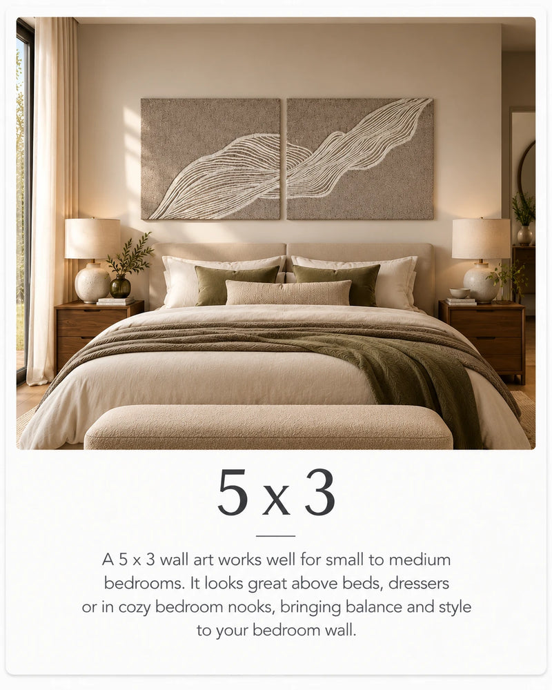 5 x 3 wall art above a bed