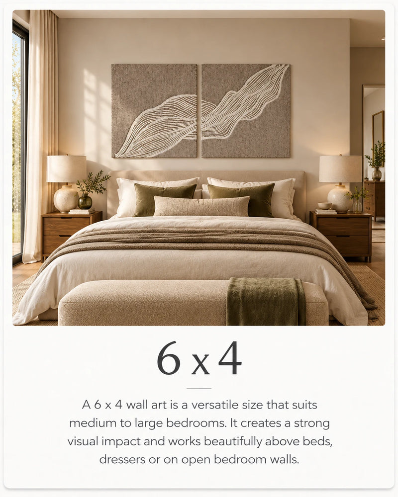 6 x 4 wall art above a bed