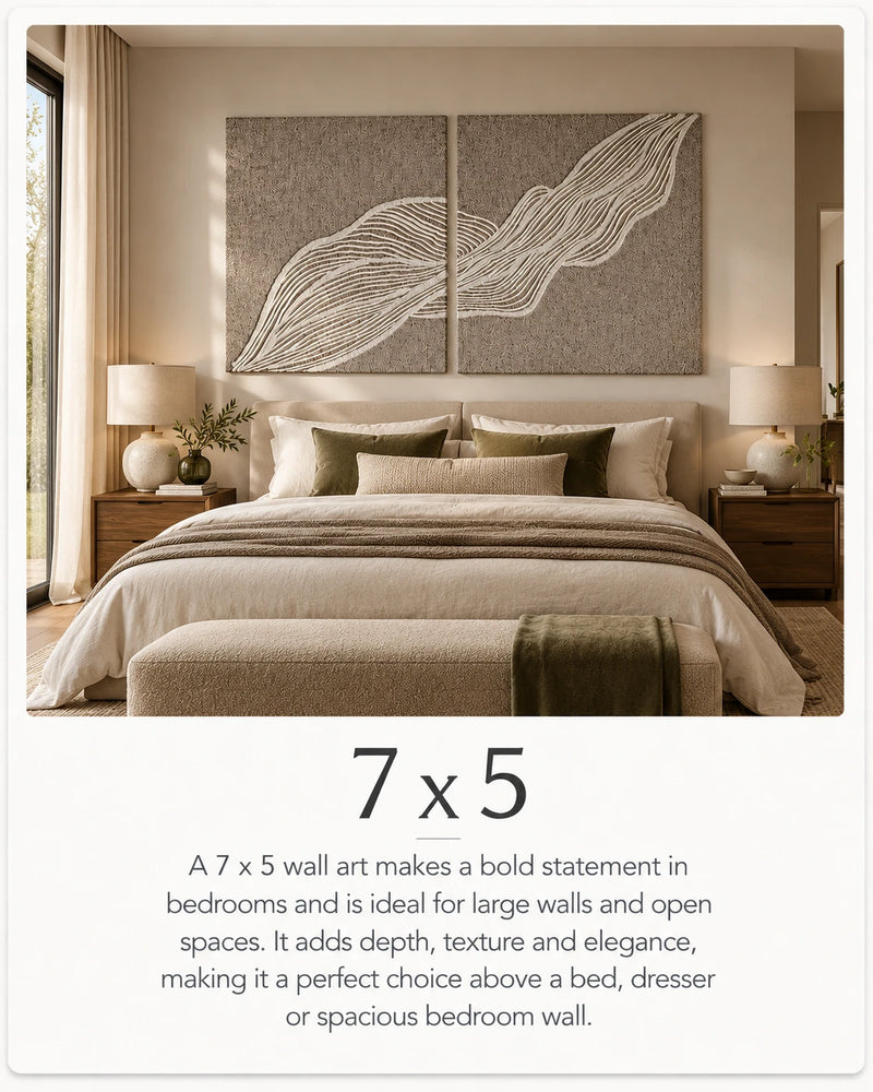 7 x 5 wall art above a bed